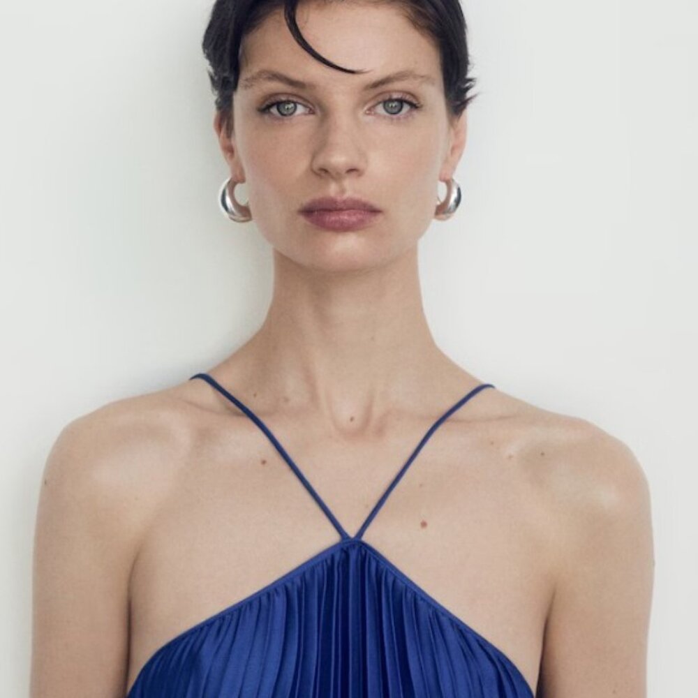 Mango Pleated halter neck dress - Size Medium - Picture 4 of 8